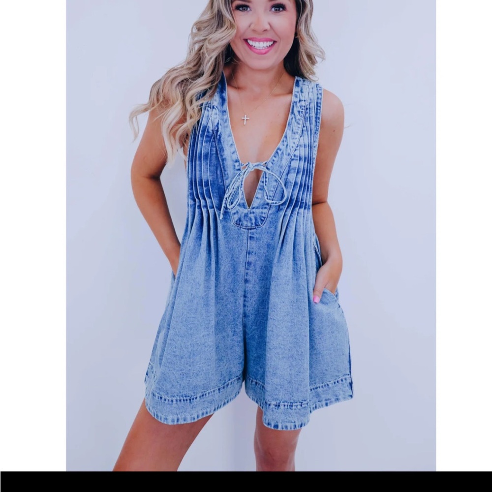 Blue Denim Tie Romper